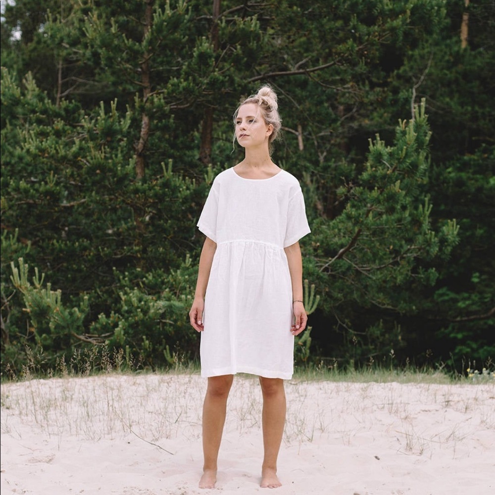 White mid weight linen dress Linenfox